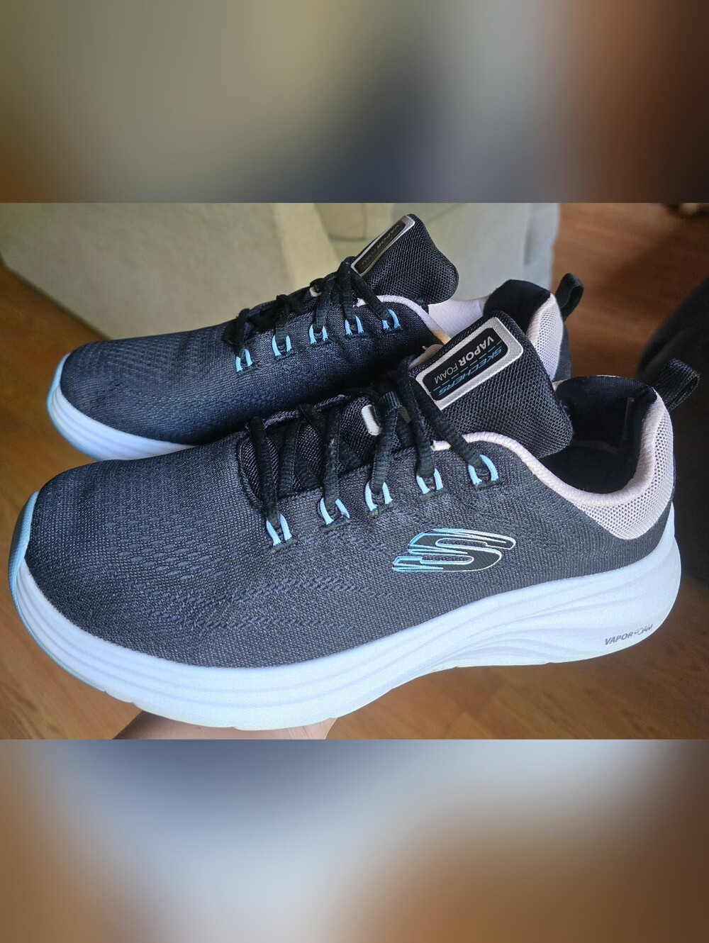 Sz 10 Women's SKECHERS VAPOR FOAM Flex Lightweight Black Slip-on Shoes
